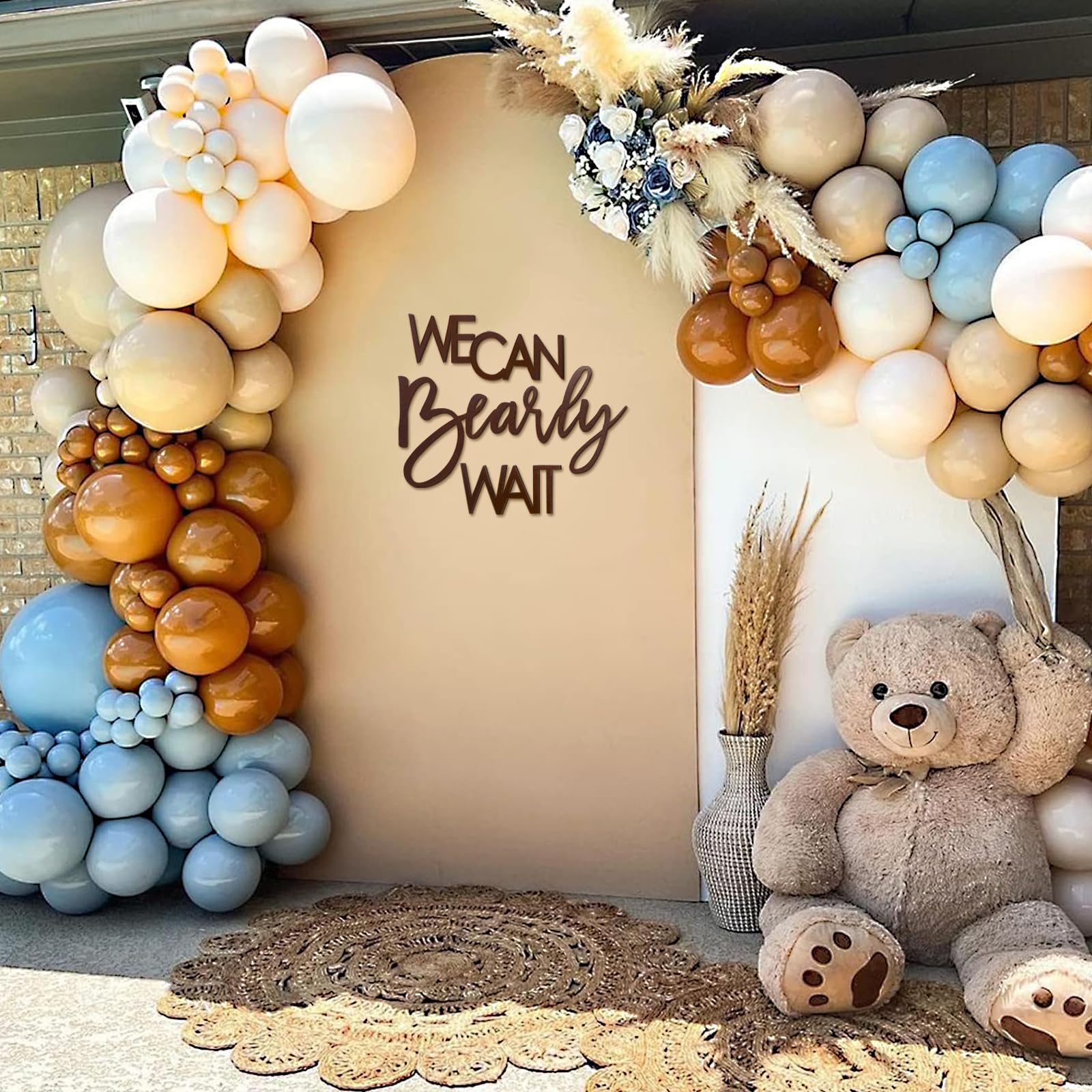 MASTRON We Can Bearly Wait Sign for Backdrop - Teddy Bear Themed Baby Party Banner Boy Girl Baby Shower Gender Reveal 1st Birthday Felt Letter Wall Decor Photography Background - Brown