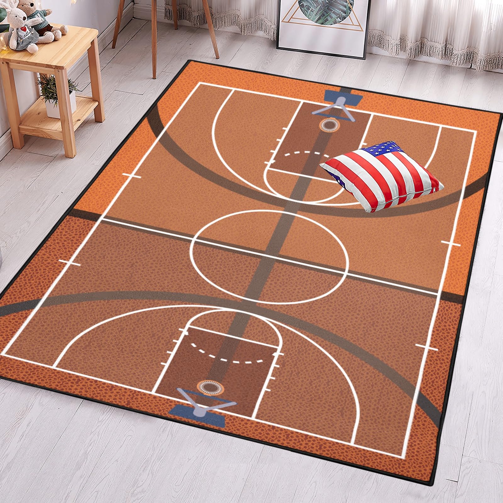 MISEV Basketball Court Area Rug Basketball Field Patterned Carpet Basketball Sports Rugs Non-Slip Floor Mat for Living Room Bedroom Playroom Decor Gift for Basketball Lovers 36X24 inch