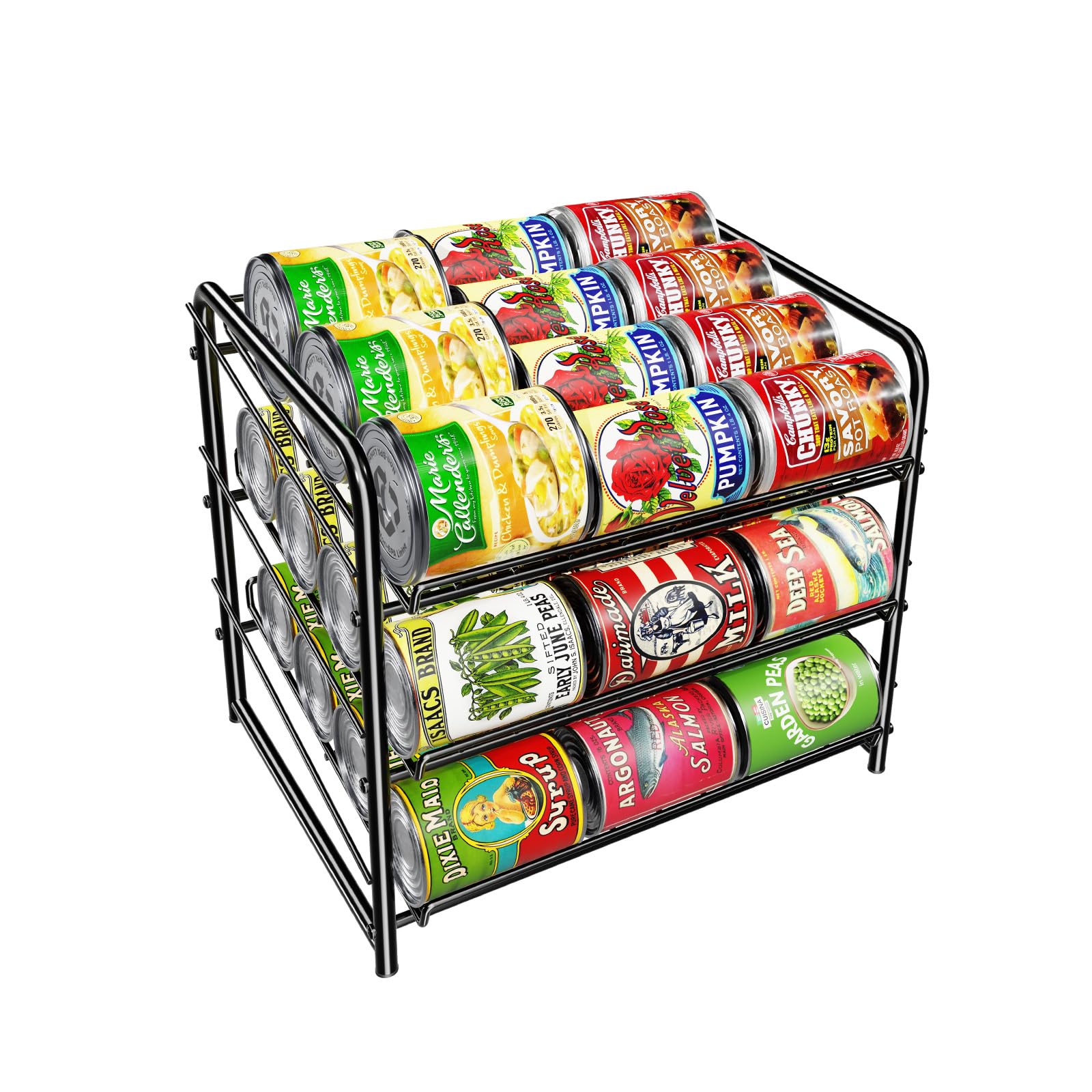 Simple Trending Can Rack Organizer, Stackable Can Storage Dispenser Holds up to 36 Cans for Kitchen Cabinet or Pantry, Black