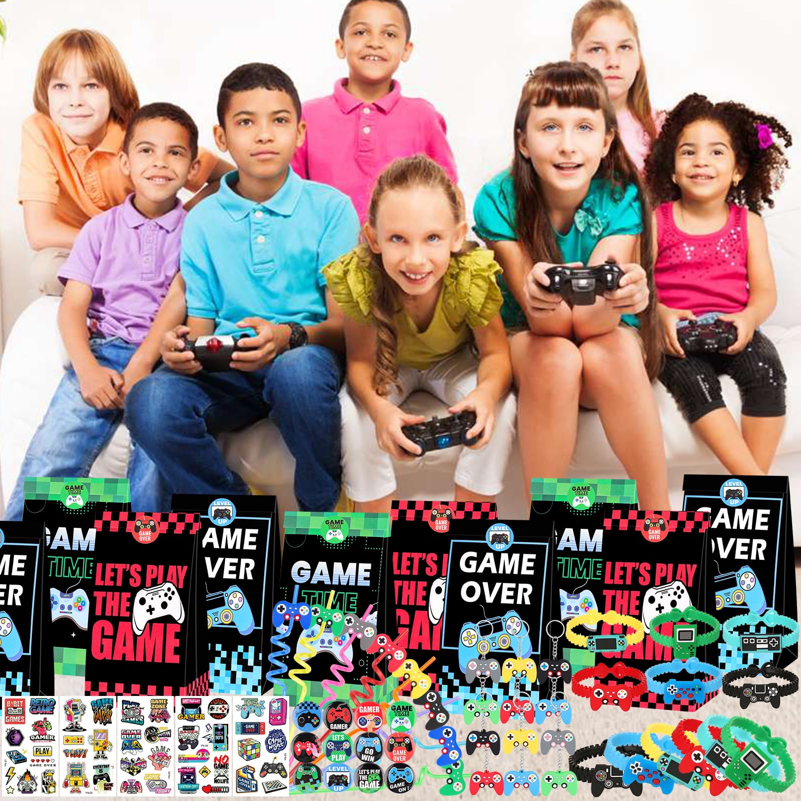 ANPHILE Video Game Party Favors for Kids, Video Game Birthday Party Supplies Gifts Pinata for Birthday Kids Age 3-5, 6-8, Video Game Party Favors Bags Treat Bags for Graduation, Birthday