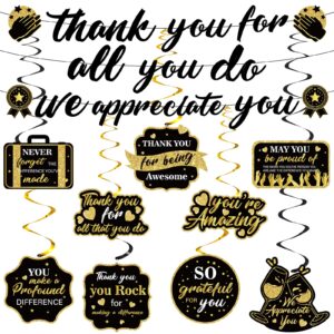 black gold we appreciate you decorations thank you banner with appreciate hanging swirls thank you for all you do decor for teacher doctor nurse employee staff graduation appreciation party supplies