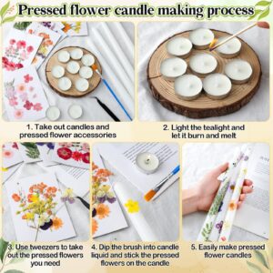 MTLEE 30 Pack Pressed Flower Candles Making Kit 6 Set Dried Pressed Flowers 12 White Taper Candles 10 White Tealight Candles with Tweezers Brush for DIY Candles Crafts Birthday Wedding Party Favors