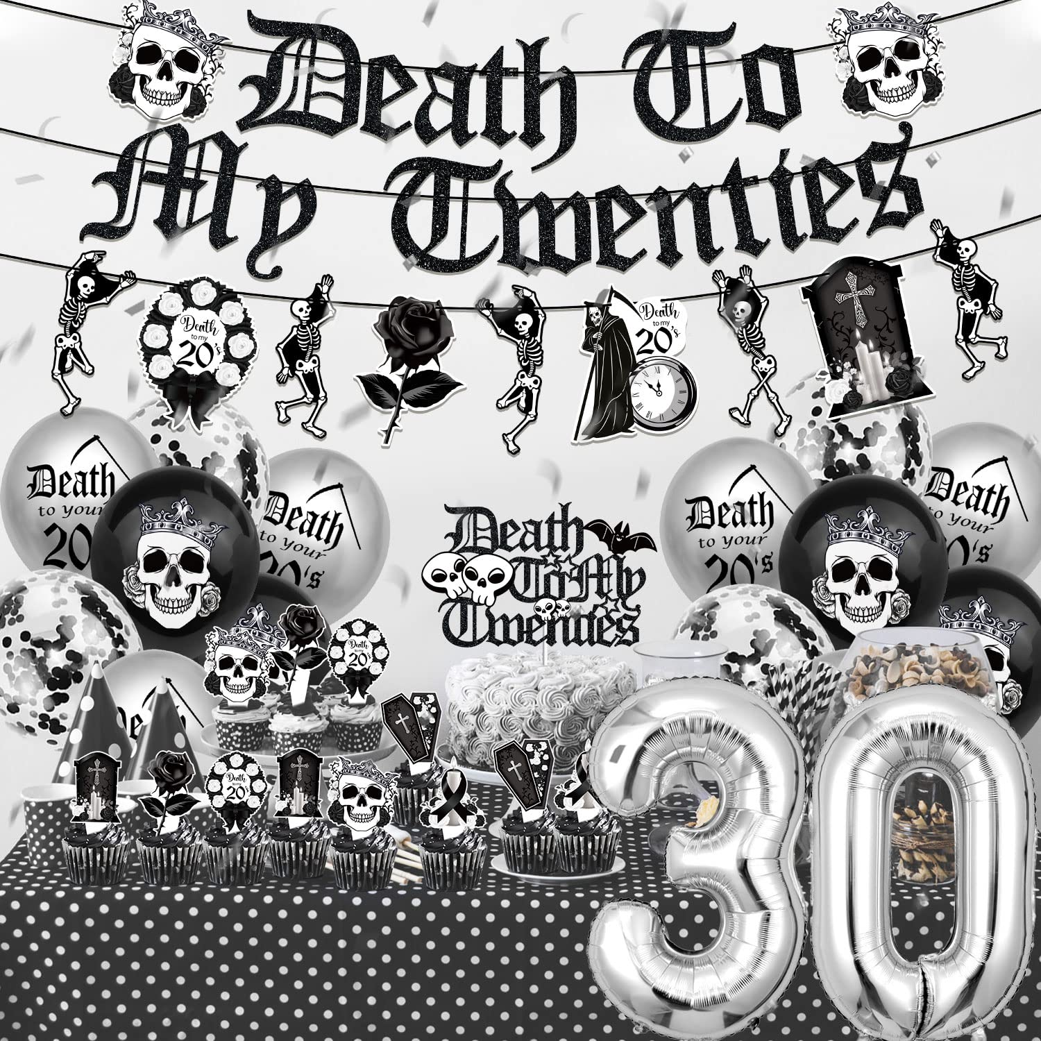 TSVATE Death to My 20s Decorations, Rip 20s Birthday Decorations, Rip to My 20s Birthday Decorations, 30th Birthday Decorations for Her Him Dirty 30 Thirtieth My Youth Funeral Party Decorations Banner