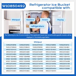 🅽🅴🆆 𝐔𝐩𝐠𝐫𝐚𝐝𝐞𝐝 W10850492 Refrigerator Ice Bucket Compatible with Whirlpool Amana Kenmore Maytag Refrigerators, W10670844 Ice Bucket, Ice Container Bin W10138193, WRS321SDHB00, PS11731153 Etc