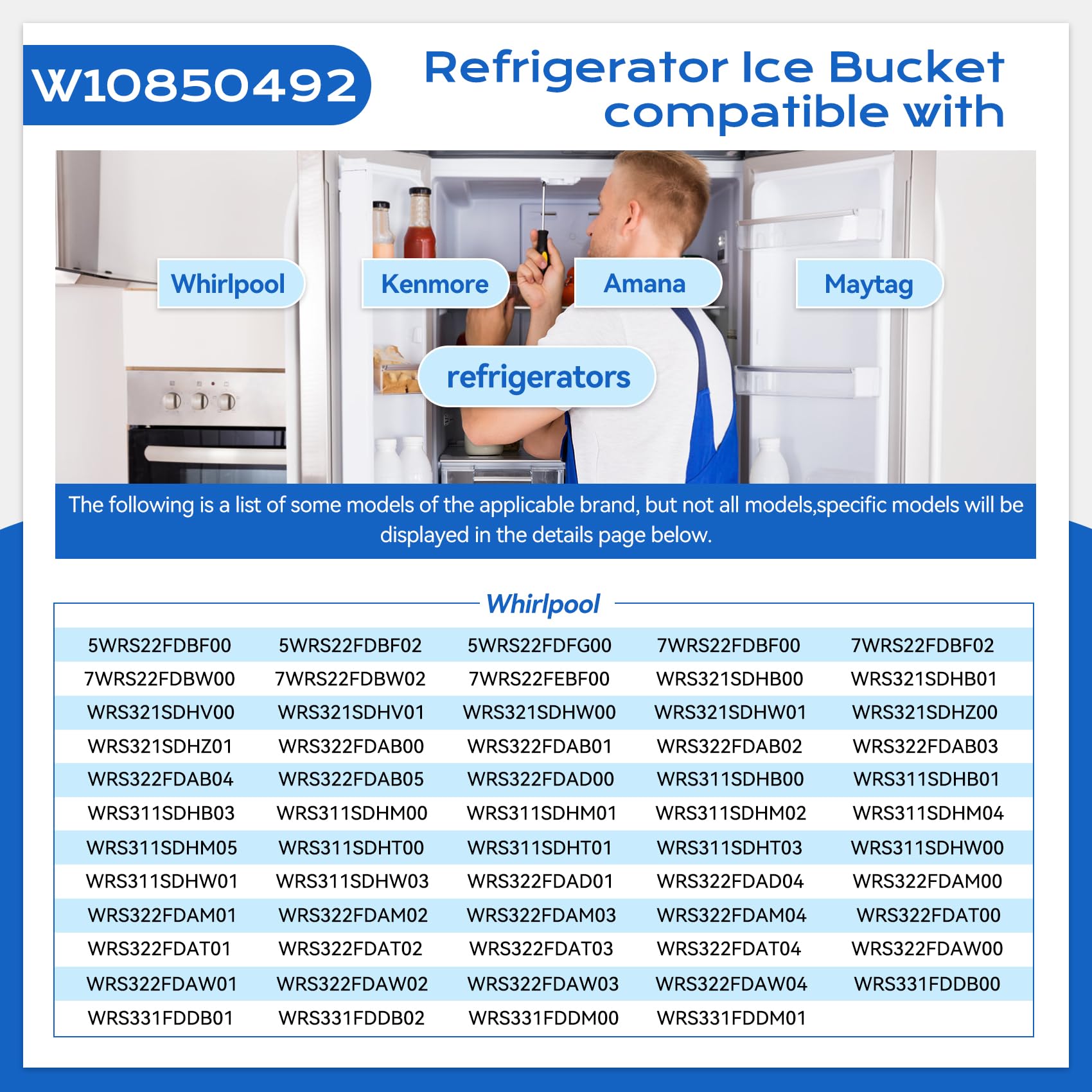 🅽🅴🆆 𝐔𝐩𝐠𝐫𝐚𝐝𝐞𝐝 W10850492 Refrigerator Ice Bucket Compatible with Whirlpool Amana Kenmore Maytag Refrigerators, W10670844 Ice Bucket, Ice Container Bin W10138193, WRS321SDHB00, PS11731153 Etc