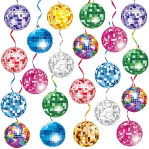 60pcs disco ball party swirls decorations 70s disco hanging swirls colorful disco ball ceiling hanging decor supplies for disco themed 1970s birthday party baby shower favors