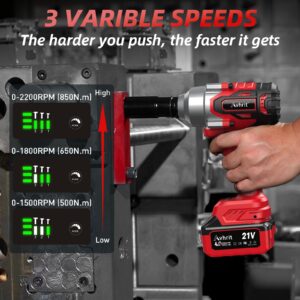 Avhrit Cordless Impact Wrench 1/2 inch, 850N.m/630Ft-lbs 1/2 Impact Wrench, High Torque Impact Gun w/ 2x 4000mAh Battery, Charger & 5 Sockets, Power Impact Driver for Car Home