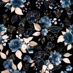 miahome black and gold floral vintage wallpaper peel and stick wallpaper flower art deco dark blue contact wall paper for cabinets removable vinyl rose self adhesive wallpaper 17.7in x 6.6ft