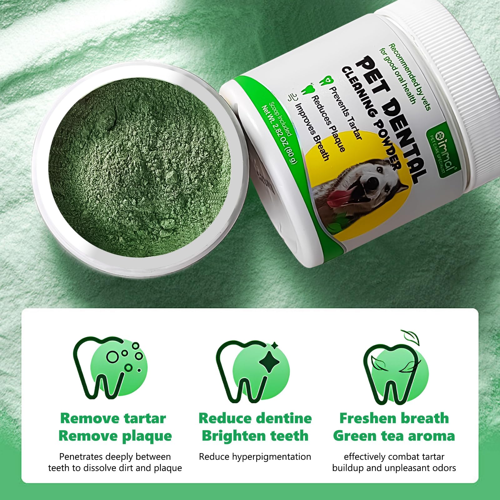 Teeth Cleaning Powder for Dog, 30G Dog Dental Powder, Support Teeth Cleaning Dental Powder for Dogs and Cats, Breath Freshener & Teeth Stain Remover, Plaque, Tartar Remover for All Size Dogs Cats