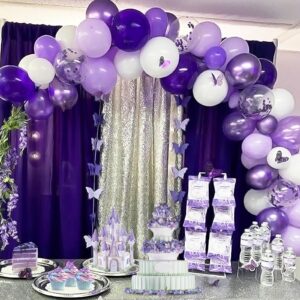 Purple Balloons Set, 60 Pieces 12 Inches Metallic Chrome Purple Balloons Lavender Lilac Balloons Dark Purple Confetti Balloons for Halloween Party Decorations Birthday Bridal Shower