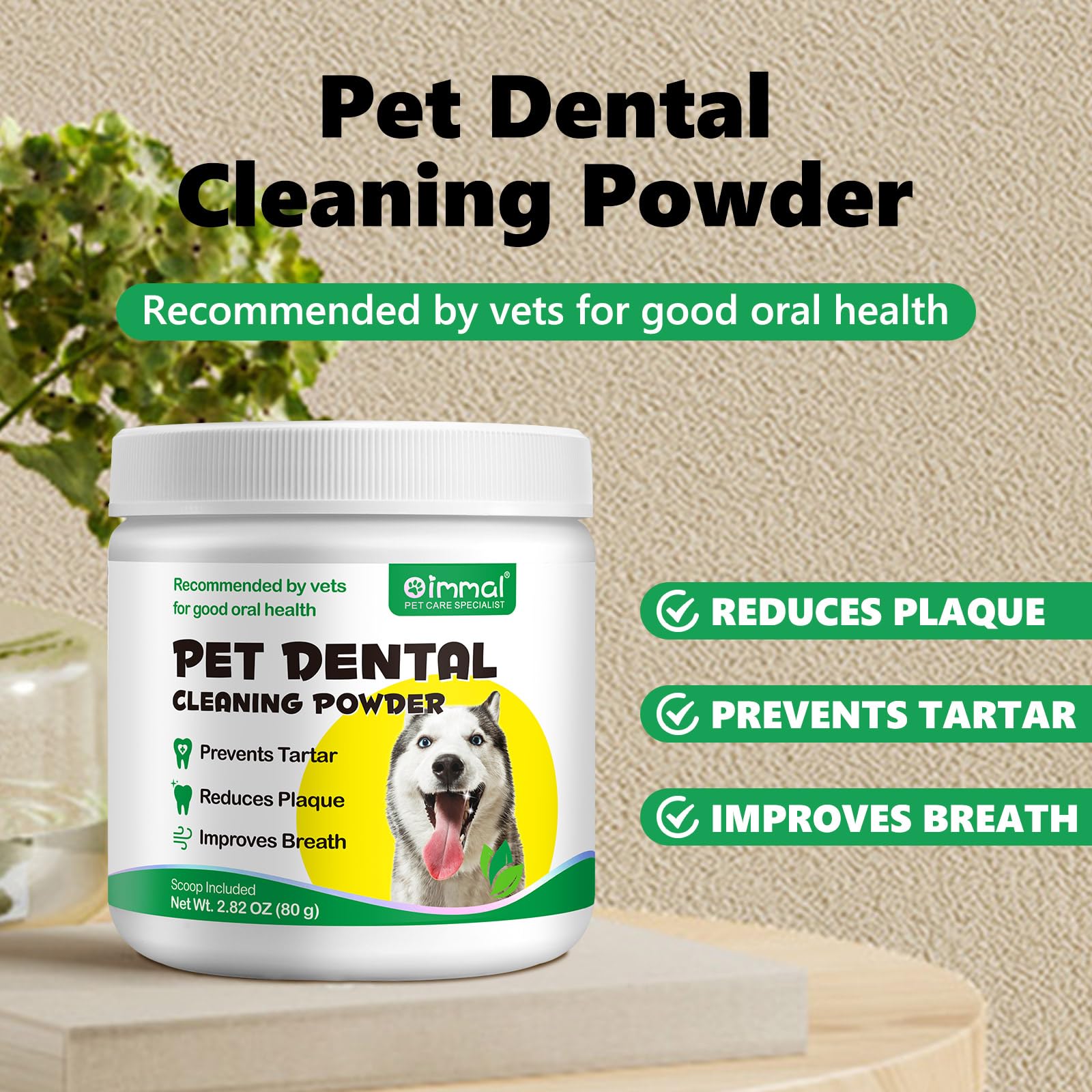 Teeth Cleaning Powder for Dog, 30G Dog Dental Powder, Support Teeth Cleaning Dental Powder for Dogs and Cats, Breath Freshener & Teeth Stain Remover, Plaque, Tartar Remover for All Size Dogs Cats