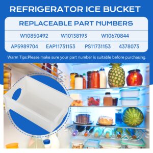 🅽🅴🆆 𝐔𝐩𝐠𝐫𝐚𝐝𝐞𝐝 W10850492 Refrigerator Ice Bucket Compatible with Whirlpool Amana Kenmore Maytag Refrigerators, W10670844 Ice Bucket, Ice Container Bin W10138193, WRS321SDHB00, PS11731153 Etc