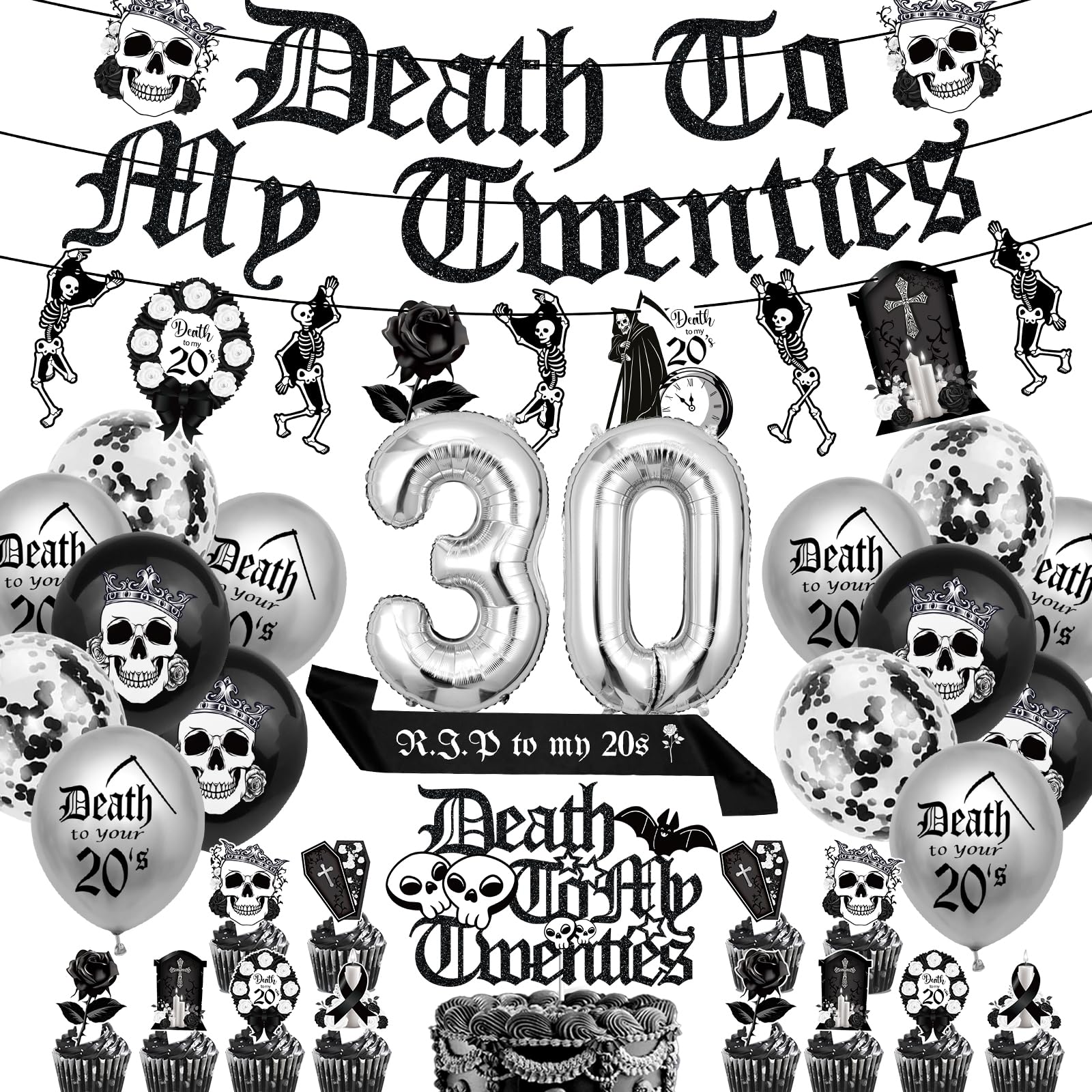 TSVATE Death to My 20s Decorations, Rip 20s Birthday Decorations, Rip to My 20s Birthday Decorations, 30th Birthday Decorations for Her Him Dirty 30 Thirtieth My Youth Funeral Party Decorations Banner