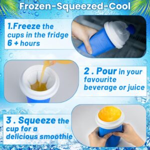 Slushie Maker Cup 2 Pack, Quick Frozen Magic Slushy Cup, Double Layer Silicone Slushie Maker, DIY Cooling Cup Smoothie Squeeze Cup with Lid Straw for Kids, Family