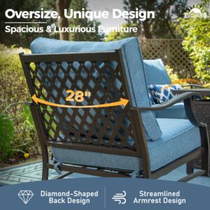 SUNSHINE VALLEY 7 Piece Metal Outdoor Patio Furniture Set, Patio Conversation Sets 1 3-seater Sofa, 4 Fixed Chair, 2 Ottomans with 5.75" Thick Cushion, Black All-weather Frame Backyard Furniture, Navy