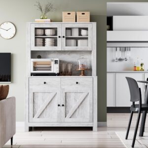 idealhouse kitchen pantry cabinet with microwave stand, freestanding hutch with drawers, doors & adjustable shelves, buffet cabinet with storage, food pantry for kitchen, dining room, grey