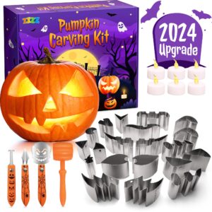 zizz pumpkin carving kits for halloween: 28pcs stainless steel pumpkin carving tools sets for halloween diy lanterns craft party decoration gifts for teen kids adults & beginner