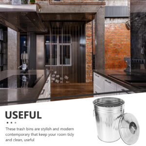 STOBAZA Stainless Steel Trash Cans with Lid: Outdoor Dog Poop Garbage Can 8L Farmhouse Retro Metal Waste Bin Round Wastebasket Flowerpot for Home, Office, Kitchen