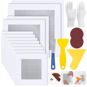 12 pcs 4/6/8 inch wall repair patch kit, aluminum mesh dry wall hole repair patch with scraper sandpapers gloves heavy duty wall repair for large holes quick fixes