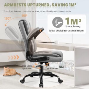 Brick Attic Office Chair, Executive Office Chair Leather Ergonomic Computer Desk Chair with Wheels Swivel Task Chair with Lumbar Support and Flip-up Armrests Gray