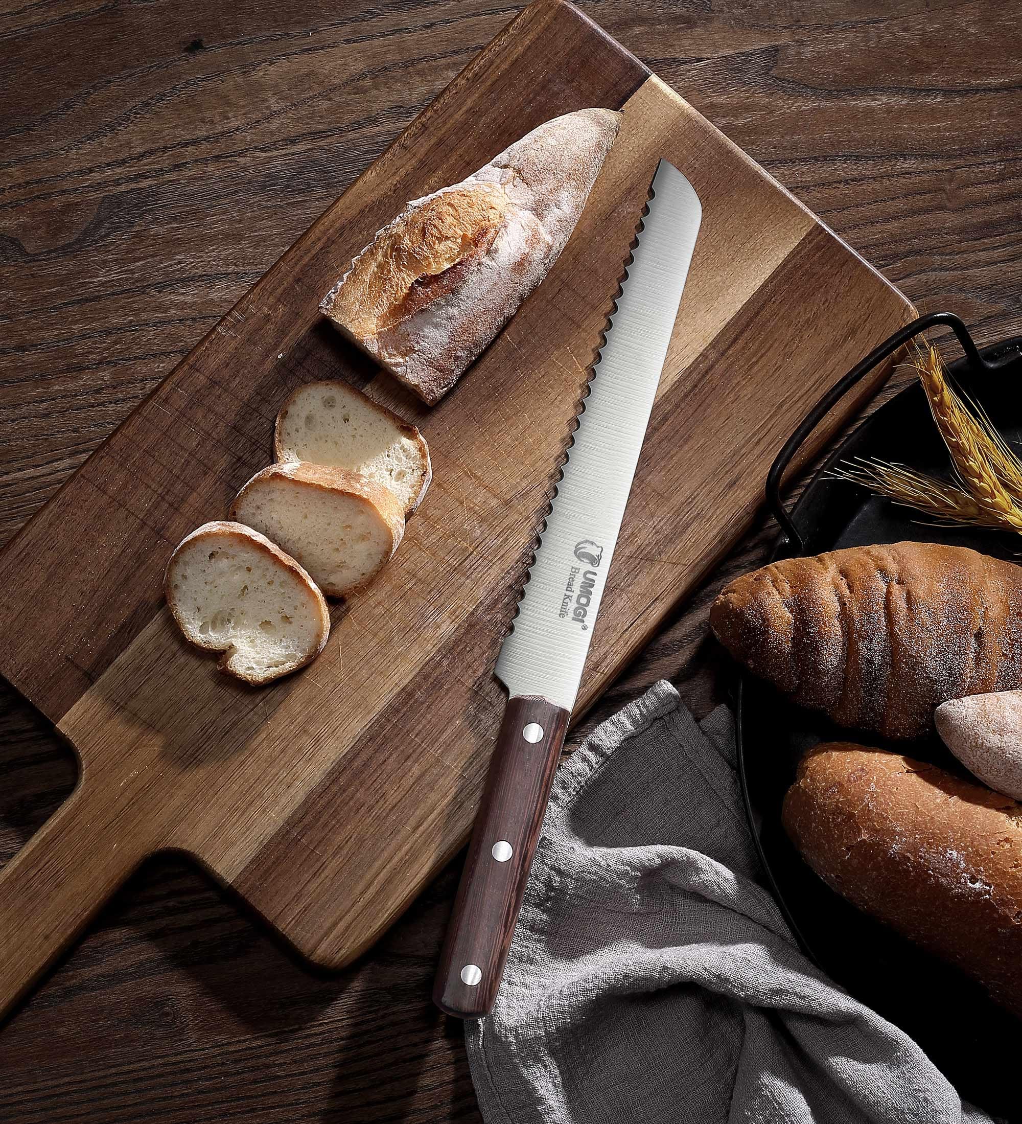 Premium 10 Inches German High-Carbon Stainless Steel Bread Knife - Ultra Sharp Serrated Blade, Full Tang Natural Wooden Handle - Ideal for Slicing Bread Cake Fruits & Vegetables