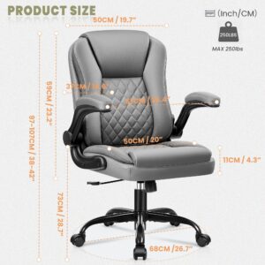 Brick Attic Office Chair, Executive Office Chair Leather Ergonomic Computer Desk Chair with Wheels Swivel Task Chair with Lumbar Support and Flip-up Armrests Gray