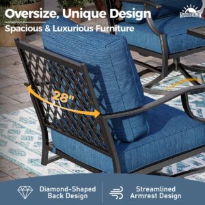 SUNSHINE VALLEY 6 Piece Metal Outdoor Patio Furniture Set with Firepit Table, Patio Conversation Set 3-seater Sofa, 2 Swivel Chair, 2 Ottoman with 5.75" Thick Cushion, Black Backyard Furniture, Blue-2