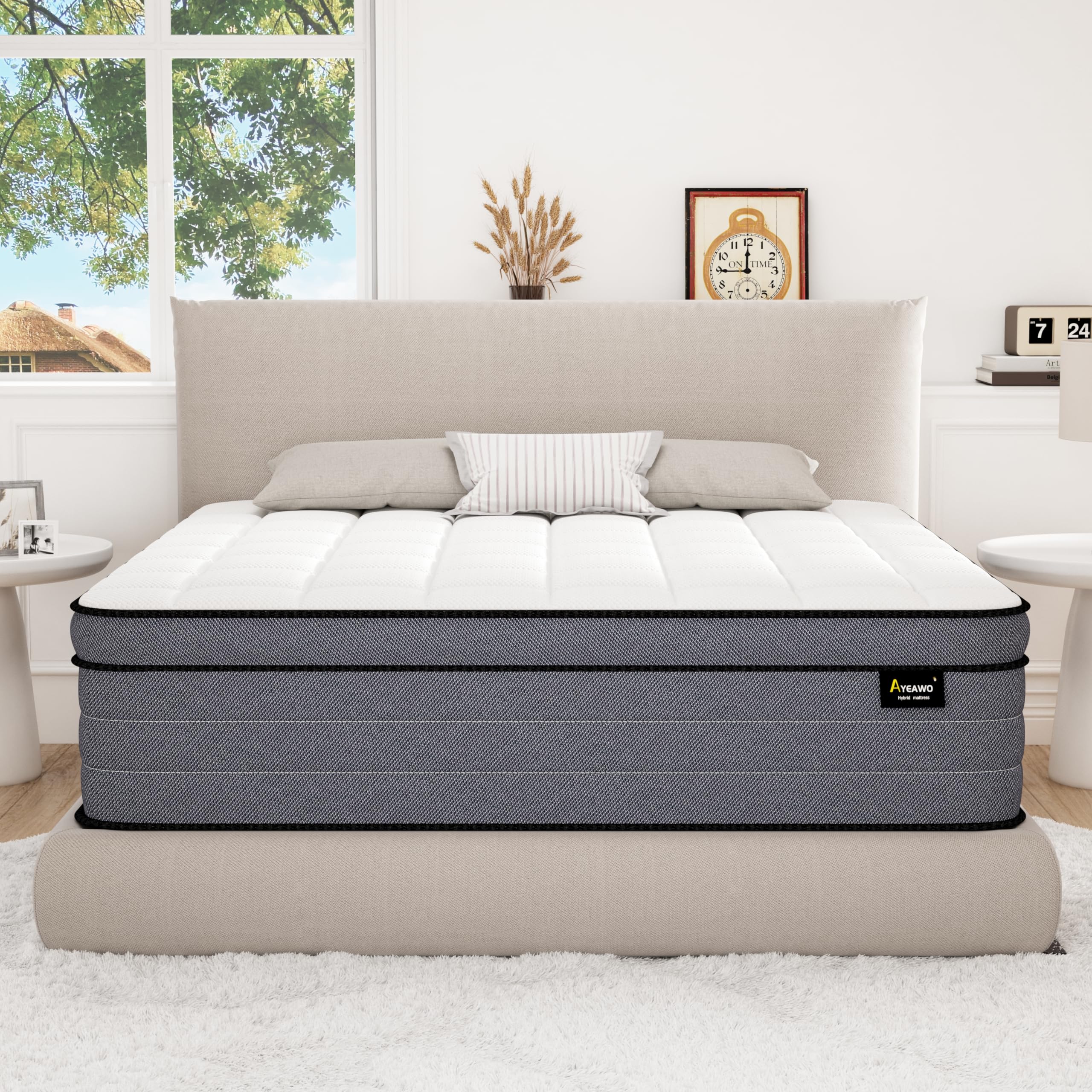 Ayeawo Firm California King Mattress, 12 Inch Cal King Hybrid Mattress with Gel Memory Foam and Pocketed Springs, Pressure Relief and Motion Isolation, Cali King Mattress in a Box, Upgraded Support