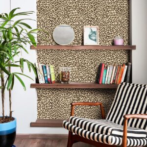 Simon&Siff Leopard Peel and Stick Wallpaper 17.3"x60" Black/Brown Vintage Animal Removable Wallpaper Renter Friendly Waterproof Modern Contact Paper for Bedroom Bathroom Cabinet