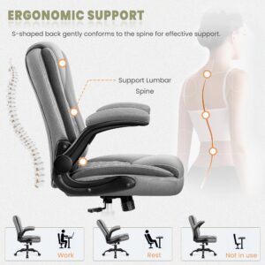 Brick Attic Office Chair, Executive Office Chair Leather Ergonomic Computer Desk Chair with Wheels Swivel Task Chair with Lumbar Support and Flip-up Armrests Gray