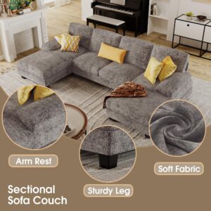 Furmax Sectional Couches for Living Room, U-Shaped Sofa Couch with Linen Fabric, 4 Seat Sofa Set with Double Chaise for Apartment (Fabric, Grey)