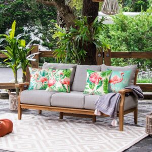 Ohok Outdoor Waterproof Pillow Covers 18x18 Set of 4 Farmhouse Decor Pillow Covers Outdoor Patio Throw Pillow Covers for Patio Funiture Garden Bed Couch Sofa (Flamingo)