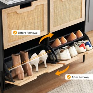 IDEALHOUSE Natural Rattan 4 Flip Door Shoe Cabinet Organizer Freestanding, Modern Shoe Rack Storage Organizer with 3-Tier Adjustable Shelves for Entryway, Closet, Hallway