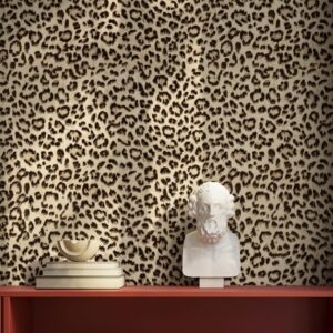 simon&siff leopard peel and stick wallpaper 17.3"x60" black/brown vintage animal removable wallpaper renter friendly waterproof modern contact paper for bedroom bathroom cabinet