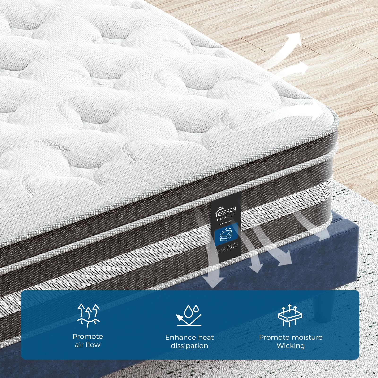 Eseren Queen Mattress, 12 inch Gel Memory Foam Hybrid Mattress, Individual Pocket Spring Queen Bed Mattress, Breathable - Medium Firm - Motion Isolation Queen Mattress, 80 x 60 x 12 Inch