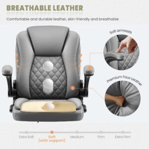 Brick Attic Office Chair, Executive Office Chair Leather Ergonomic Computer Desk Chair with Wheels Swivel Task Chair with Lumbar Support and Flip-up Armrests Gray