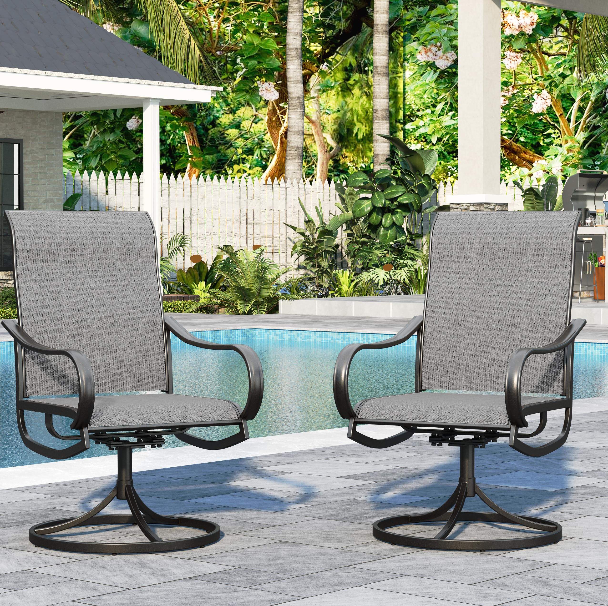 Sophia & William Patio Chairs Set of 2, Swivel Outdoor Chairs Textilene Patio Dining Chairs Heavy Duty with Metal Frame Support 300lbs for Lawn Yard Garden All Weather Grey