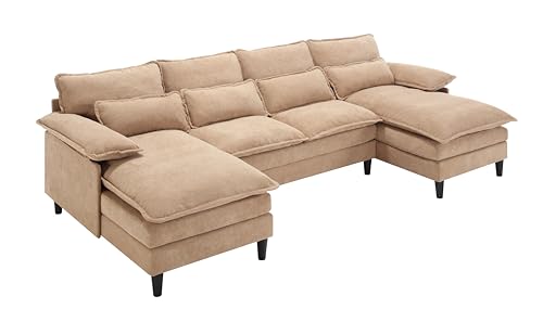 Eafurn Symmetrical Modular Sectional Sofa with Chaise Lounge, 6 Seater Fabric Upholstered Cloud Couch, U Shaped Oversized Sleeper Sofa&Couches with Thicked Cushion & Detackable Backrest Living Room