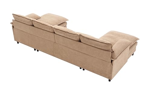 Eafurn Symmetrical Modular Sectional Sofa with Chaise Lounge, 6 Seater Fabric Upholstered Cloud Couch, U Shaped Oversized Sleeper Sofa&Couches with Thicked Cushion & Detackable Backrest Living Room