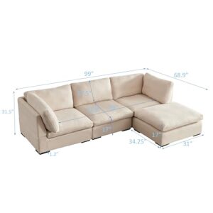 Free Combination Convertible Modular Sectional Sofa Cloud Couch Bed with Down Filled & Washable Seat/Back Cushions, Deep Seat Reversible Sleeper Corner Sofa&Couches for Living Room Office