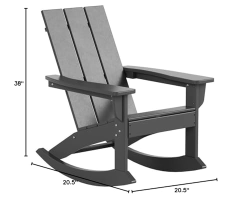 thevepon Rocking Chair Outdoor, All Weather Resistant Patio Rocking Chair, Poly Porch Rocker for Lawn Yard Backyard Garden, Grey