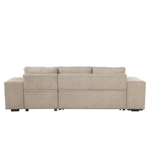 Eafurn L Shaped Reversible Sleeper Sectional Sofa Pull Out Couch Bed with Storage Chaise Lounge and 2 Stools, Button Tufted Chenille Upholstered Convertible Pullout Sofabed for Living Room Office