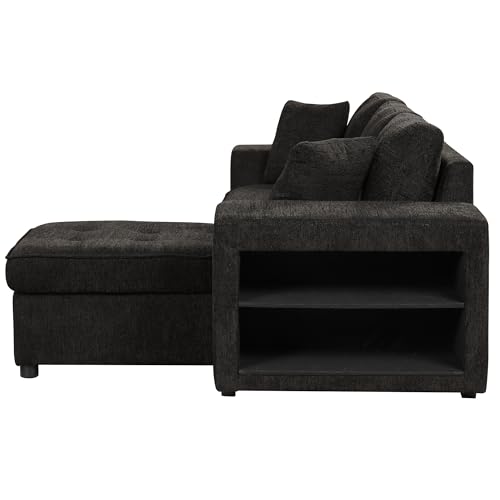 Eafurn L Shaped Reversible Sleeper Sectional Sofa Pull Out Couch Bed with Storage Chaise Lounge and 2 Stools, Button Tufted Chenille Upholstered Convertible Pullout Sofabed for Living Room Office