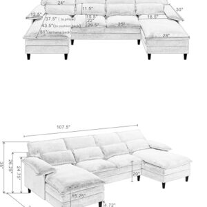 Eafurn Symmetrical Modular Sectional Sofa with Chaise Lounge, 6 Seater Fabric Upholstered Cloud Couch, U Shaped Oversized Sleeper Sofa&Couches with Thicked Cushion & Detackable Backrest Living Room