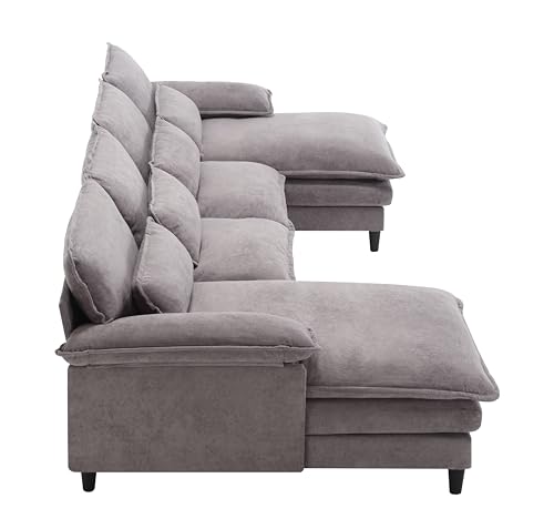 Symmetrical Modular Sectional Sofa with Chaise Lounge, 6 Seater Fabric Upholstered Cloud Couch, U Shaped Oversized Sleeper Sofa&Couches with Thicked Cushion & Detackable Backrest Living Room