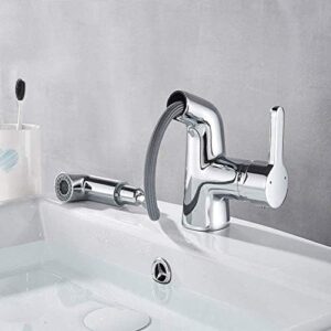 TECKI Kitchen Taps Faucet Chrome Bathroom Faucets Pull Out Bath Basin Faucet Basin Mixer Faucets Deck Brought The Mode with Two Nozzles Where Hot and Cold Water Mixes