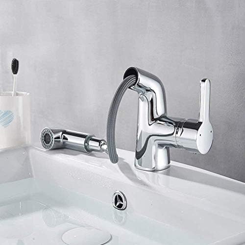 TECKI Kitchen Taps Faucet Chrome Bathroom Faucets Pull Out Bath Basin Faucet Basin Mixer Faucets Deck Brought The Mode with Two Nozzles Where Hot and Cold Water Mixes