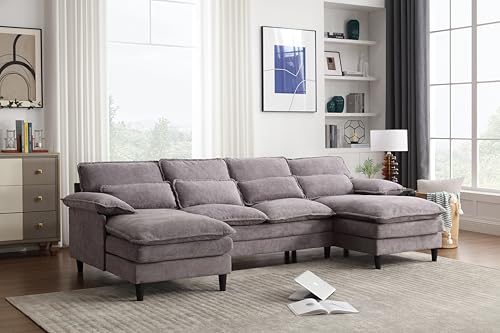 Symmetrical Modular Sectional Sofa with Chaise Lounge, 6 Seater Fabric Upholstered Cloud Couch, U Shaped Oversized Sleeper Sofa&Couches with Thicked Cushion & Detackable Backrest Living Room