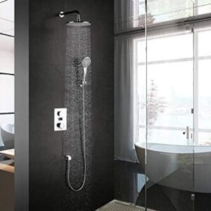 TECKI Kitchen Taps Brass Wall Mounted Bathroom Thermostatic Faucets Mixer Bath Shower Set With Round Shower Head Chrome Finish