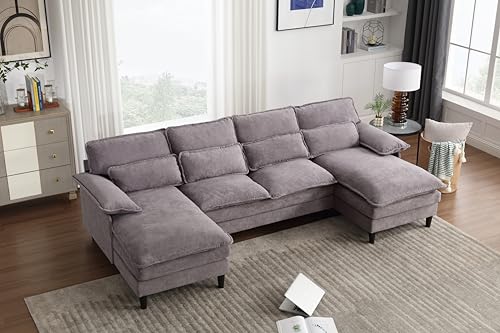 Symmetrical U Shaped Modular Sectional Sofa Cloud Couch, 6 Seater Oversized Convertible Sleeper Couch with Double Chaise & Memory Foam, Deep Seat Corner Sofa&Couches for Living Room Office